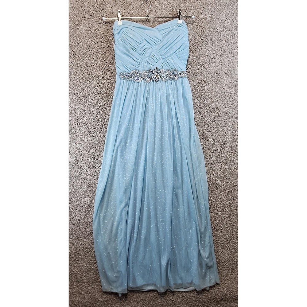 City Triangles Gown‎ Dress 9 Blue Rhinestones Glitter Strapless Prom Formal